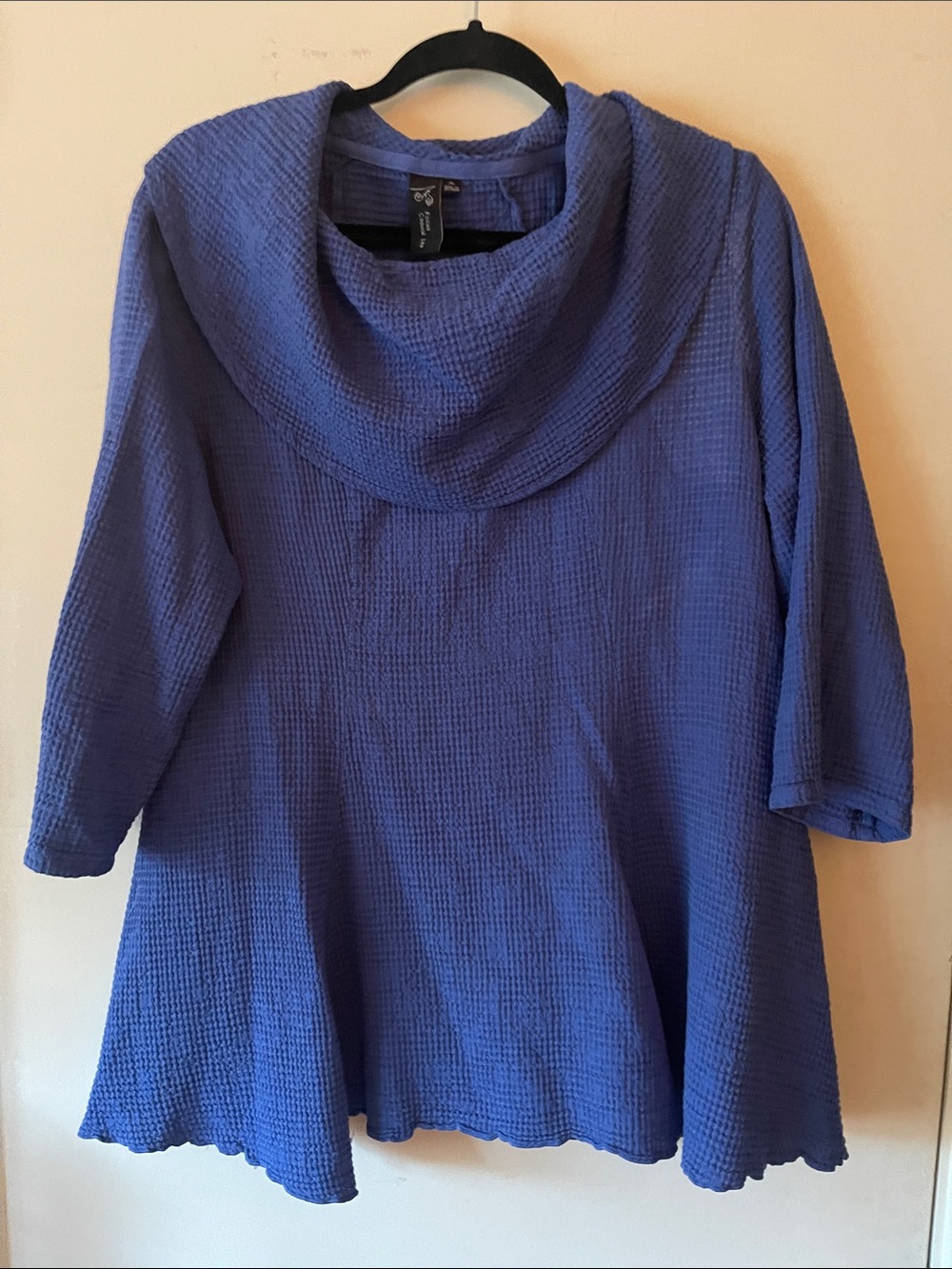 Women's Blue Textured Cowl Neck Top